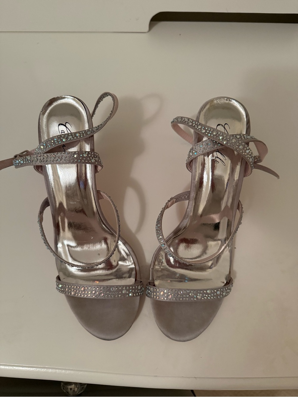 Camille La Vie Silver Crystal-Embellished Strappy Heels